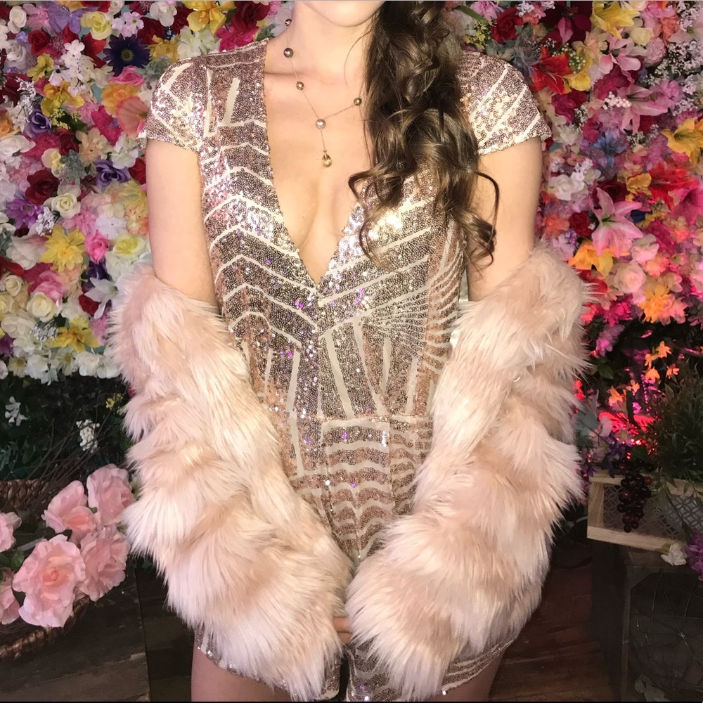 Rose Gold Sequin Geometric Patterned Romper